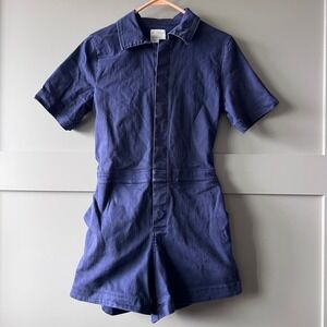 For Days Womens Twill SS Workwear Utility Organic Cotton Romper Navy XS
